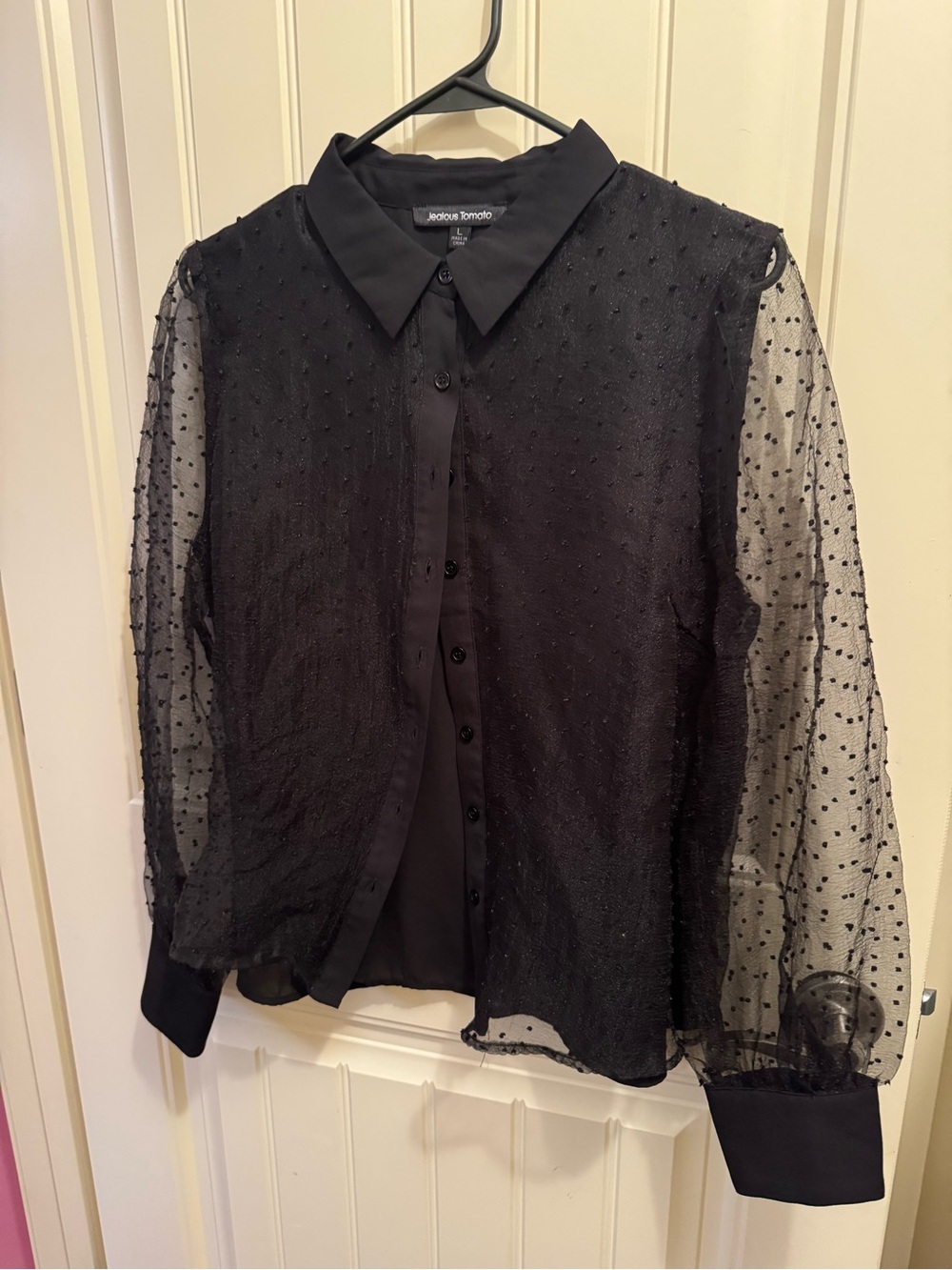 Jealous Tomato Black Sheer Dot Button-Down Blouse